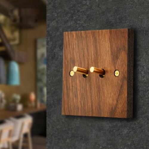 Wall Light Toggle Switch Panel Retro Black Walnut Solid Wood Brass Lever Antique Wood Grain Switch Aliexpress Online Shop