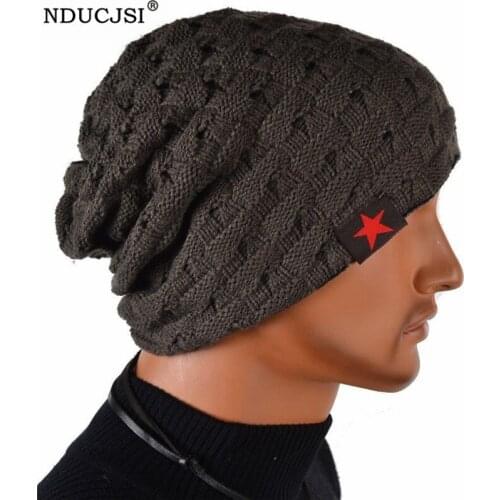 NDUCJSI Winter Warm Men Star Skull Chunky Hat Women Knit Beanie Reversible Baggy Snow Cap Male Oversize Cap Warm Hip Hop Caps