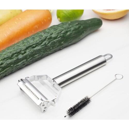 Stainless Steel Vegetable Fruit Peeler Slicer Grater with Cleaning Brush Pro for Carrot Potato Melon Gadget