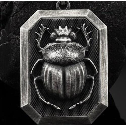 Egyptian Pharaoh Scarab Amulet Square Pendant Necklace Mens Retro Style Tag Sweater Chain Hip Hop Ornament