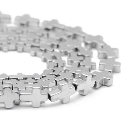 Silvers Jesus Cross 6x8/8x10MM Hematite Natural Stone Spacer Loose Beads For Jewelry Making Handmade DIY Bracelets Accessories