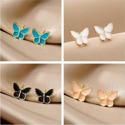 Korean Simple Colorful Fairy Butterfly Stud Earrings For Women Mini Cute Butterflies Earring Party Piercing Cartilage Jewelry