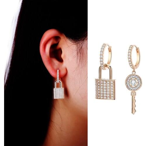Lock Key CZ Drop Earrings For Woman Crystal Hanging Dangle Earrings Sliver Gold Color Earrring For Friend Lover Jewelry Gift