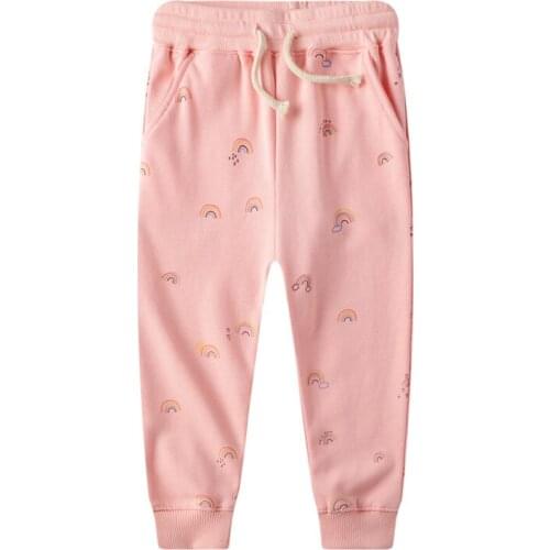 Jumping Meters Cartoon Girls Snatural Cotton Pants Spring Autumn Pink Rainbow Pattern Trousers Casual Children Clothing