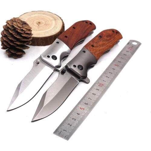 Tactical Survival Knife Folding Blade Pocket Knife Hardened 440 57HRC Hunting Knives Wood Handle EDC Tools Outdoor Multitool