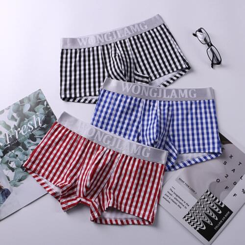 Soutong Men Underpants Man Boxer Solid Underpants Comfortable Shorts Plaid U Convex Simple Low Waist Stretchy Boxer Underwear