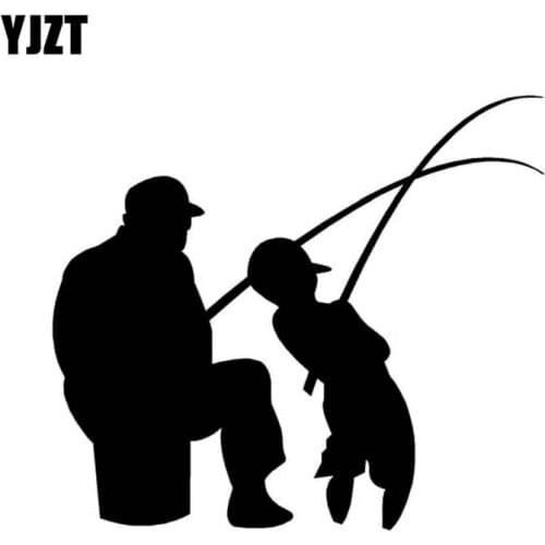 YJZT 14.2cm*16cm MAN AND BOY FISHING Fun Vinyl High-quality Decor Decals Car Sticker Black Silver C11-0182