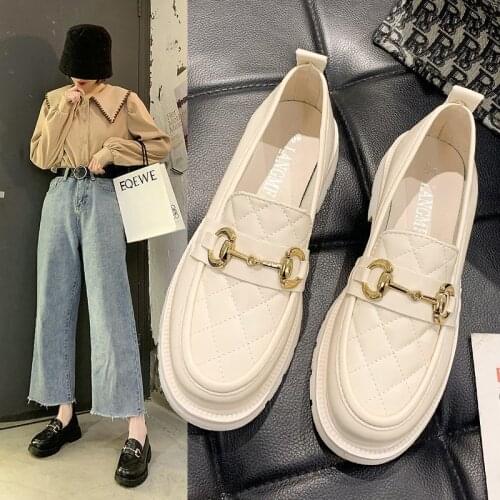 Womens Shoes 2021 Spring and Summer New Retro British Style Thick-soled Leather Shoes Soft Leather One-legged Loafers