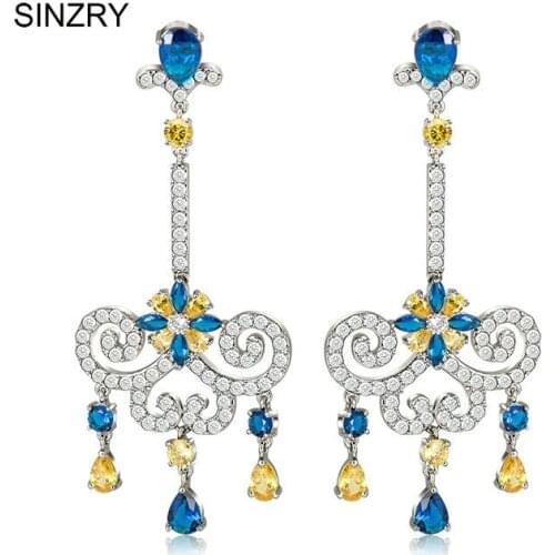 SINZRY New Popular Luxury Unique Europe Vintage Multi CZ Crystal Long Dangle tassel Earrings Brincos For Women Wedding