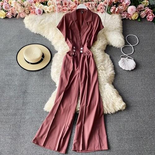 New Fashion Women Office Waistband Solid Tailored Collar Playsuit Urban Ladies Sleeveless Loose Pants Romper Overalls Jumpsuits