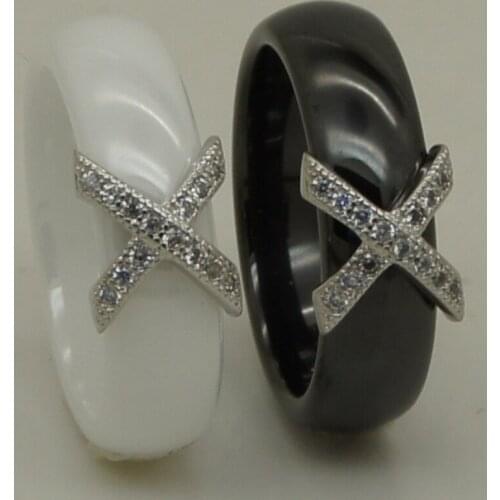 Women/girl 6mm simple cross design full cz paved hi tech scratch proof ceramic ring