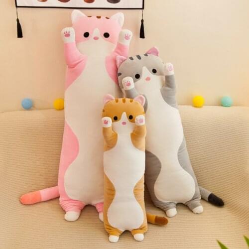 1pc Cute Soft Long Cat Pillow Plush Toys Kawaii Stuffed Cushion Sleeping mat Home Decoration Gift Doll Christmas Gift Dropship