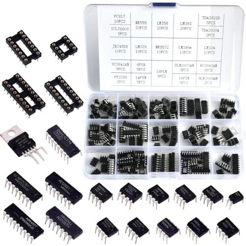 181pcs IC Chip Assortment, opamp, oscillator, pwm, PC817, NE555, LM358, LM324, JRC4558, LM393, LM339, NE5532, LM386, TDA2030