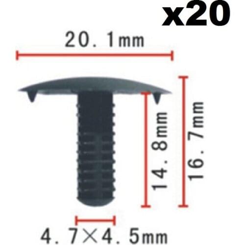 20x Black Plastic Trim Bumper Clips Lining Panel Cover for Honda / Nylon Retainer Clip