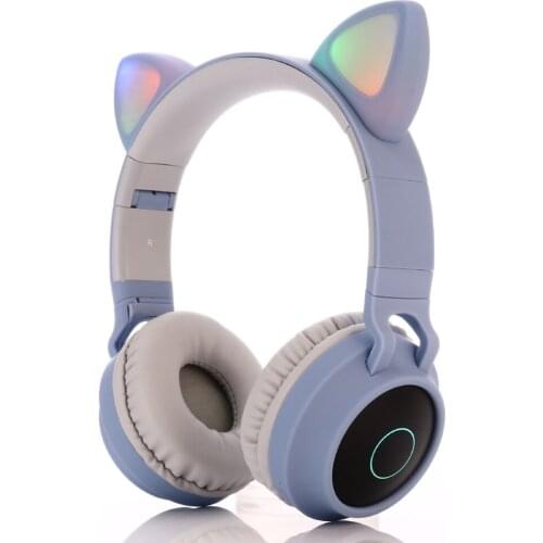 Kawaii Cat Ear Head-mounted Wireless Bluetooth Gaming Headset Mobile Phone for Grils Gift Colorful BT 5.0Headset with Microphone