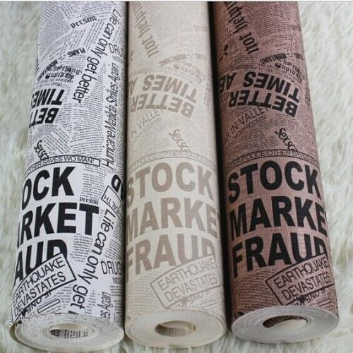 Brand vintage coffee pvc printed waterproof news-paper letter wallpaper dinning room living room stock market wallpaper