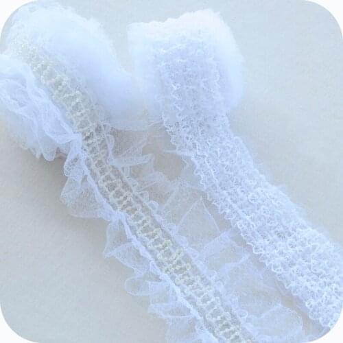 5M/lot 5cm wide Handmade diy white beaded chain lace stretch lace delicate pleated lace clothing accessories material Z1547