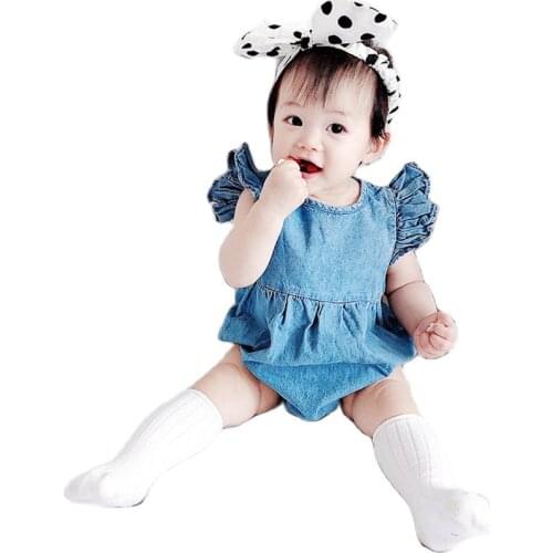 Baby Lovely Clothing Newborn Baby Girls Flying Sleeve Denim Romper Boys Turn-down Collar Jumpsuits Outfits Clothes Sunsuit 0-24m