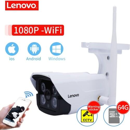 LENOVO IP Camera wifi 1080p IR Camera cctv outdoor ip surveillance camera night Waterproof hd Built-in 64G Memory Card Camera
