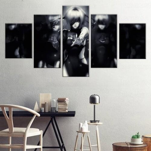Nier Automata Anime Girls Wall Art Painting 5 Panels Modern Paintings Image Picture in The Bedroom frame