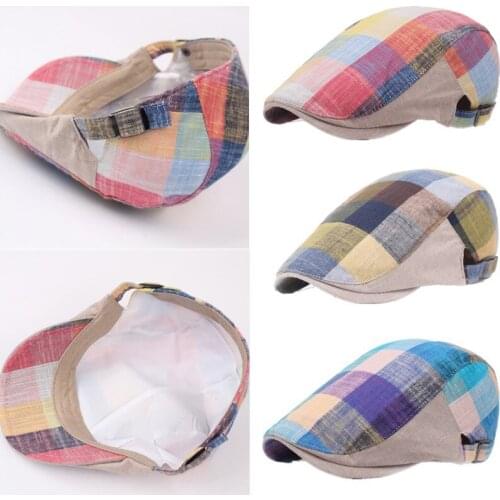Classic Summer Duckbill Visor Grid Caps Newsboy Beret Hat Adjustable Unisex Cotton Blend Flat Hat Outdoor Berets Hats