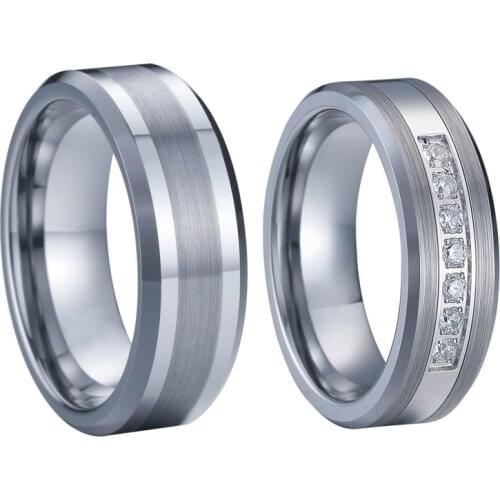 Alliance 8mm Tungsten carbide ring his and hers marriage wedding band couple rings pair set white gold color