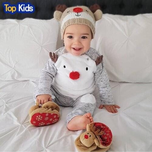 Baby christmas clothing set Newborn Infant Girls Boys Christmas Deer ear Striped Tops+ Pants Outfits Clothes Sets MBC0595