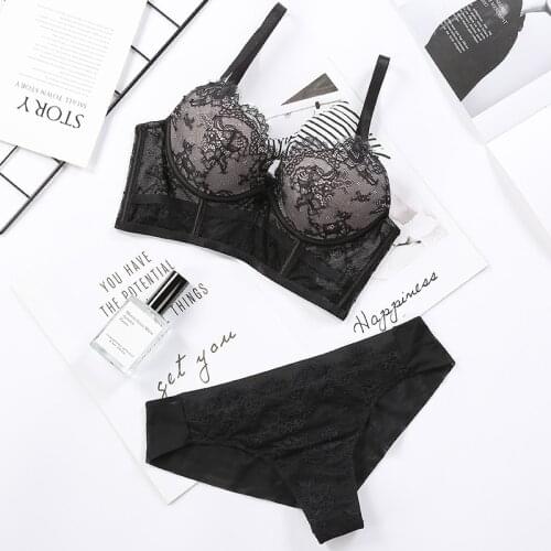 LILYMODA Women Sexy Push Up Cup Bra New Arrivals Brassiere Sets Female Bra Panty Set Lace Underwear Lingerie Pink Black White