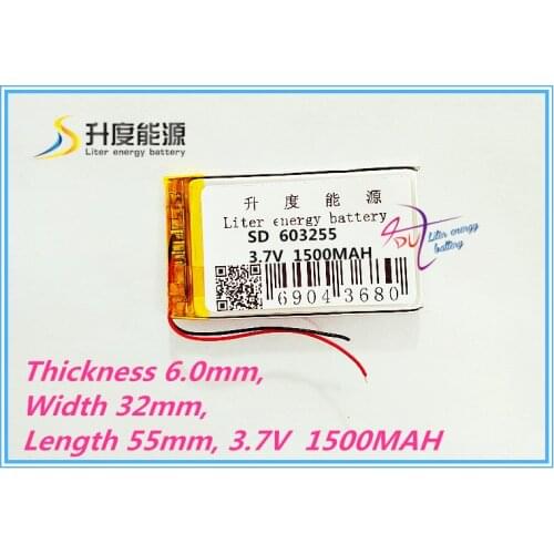 Best battery brand Free shipping 3.7V,1500mAH,[603255] PLIB; polymer lithium ion / Li-ion battery for dvr,GPS,mp3,mp4,cell phone