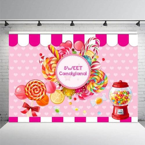Mehofoto Sweet Candyland Photographic Backdrops Birthday Party Banner Decoration Pink Theme Background for Girls Vinyl Cloth