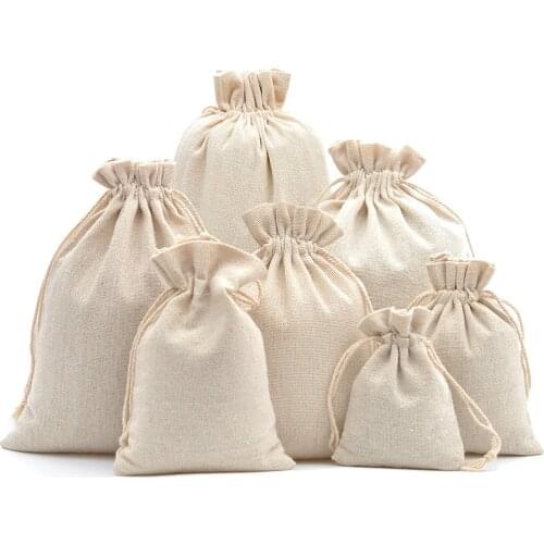 10pcs Cotton Linen Drawstring Gift Bag Burlap Packing Pouches Storage Bags for Wedding Christmas Jewelry Dustproof