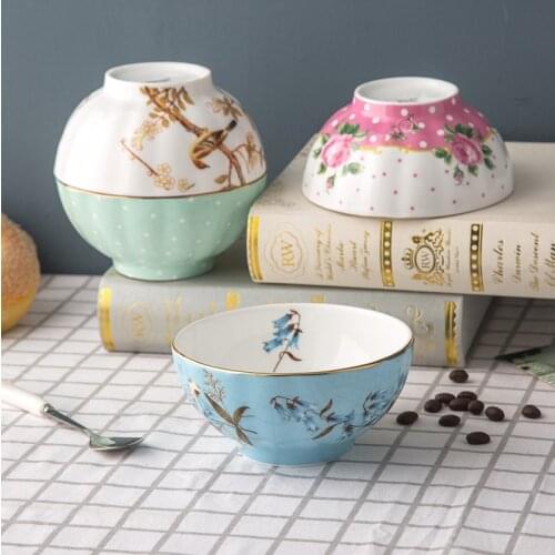 2 pc 4.5inch Bone china Rice Bowl European Creative Pumpkin Shape Tableware Phnom Penh Noodle Soup Bowl Large 6 inch Bowl