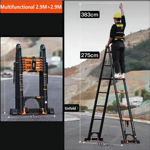 2.9*2.9M multifunctional foldable deformable telescopic aluminum alloy herringbone/I-shaped ladder/straight ladder anti-tilt