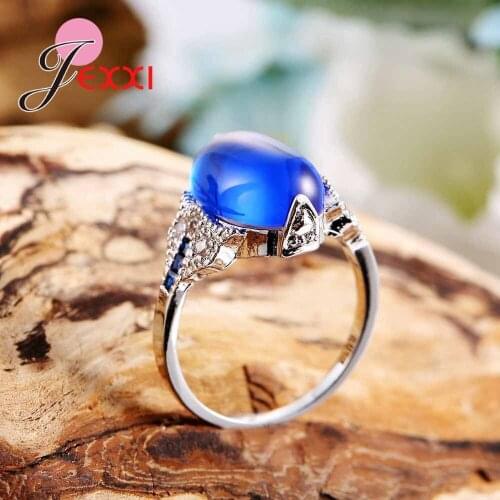 Trendy Cat Eye Stone Rings For Women Wedding Jewelry Stamped Silver Engagement Proposal Finger Ring Female