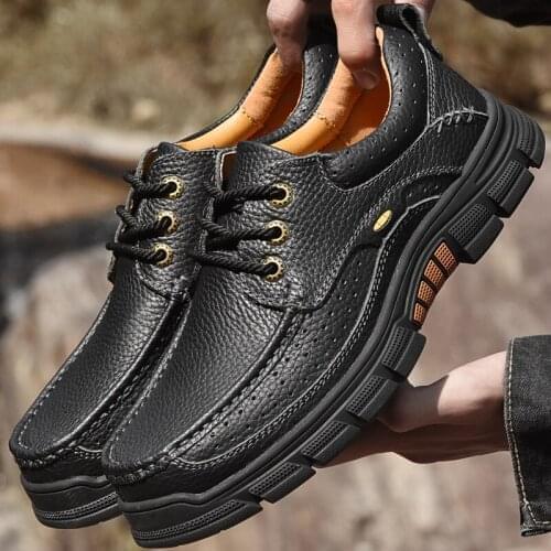 Fashion Men Leather Boots Mens Warm Fur Snow Boots Winter Shoes High Quality Cow Leather Comfortable Men Outdoor Sport Shoe