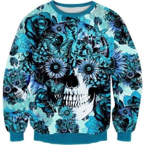 CJLM Harajuku Men Sweatshirts Novelty Creative Design Skull Around Flowers 3D Print Funny Style Hombre Autumn Unisex Clothing