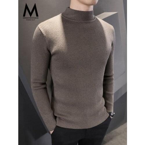 Mens semi-turtleneck sweater mens thick autumn and winter slim sweater korean casual pullover collar knit bottoming shirt