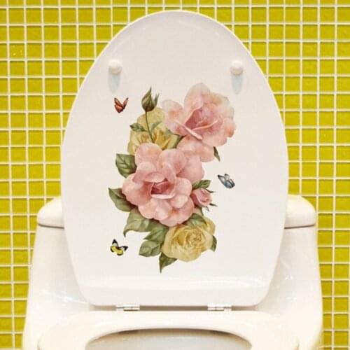 Sticker WC Pedestal Pan Cover Wall Sticker Toilet Stool Commode Sticker home decor Bathroom decor printed flower view 1PC