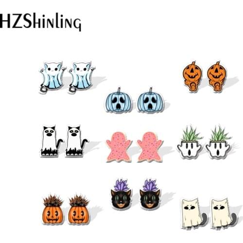 2021 New Ghost Cat Stud Earring Halloween Acrylic Resin Earrings Epoxy Handmade Jewelry Gifts Girl