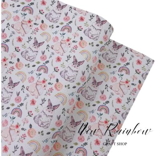 New Rainbow 30x138cm/Roll Cute Easter Bunny Flowers Leaf Rainbow Litchi Leatherette For Bows, Crafts, Earring & Accessories