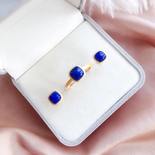 New silver inlaid classic square natural Lapis Earrings creative elegant unique light luxury gilt charm womens jewelry
