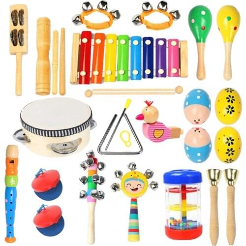 Toddler Baby Kid Wooden Percussion Instrument Musical Toys Xylophone Maracas Egg Shaker Tambourine Triangle Instrument