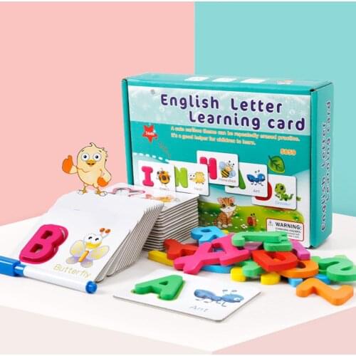 51Pcs Wooden English Alphabet Puzzle Flash Paper Cards with Pen Education Kids Toy Primary school supplies kindergarten student
