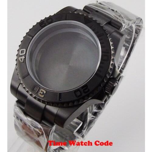 Full black 40mm mens Wristwatch Case parts with bracelet fit for NH35 NH36 movement PVD coated sapphire glass ceramic bezel