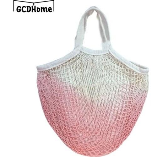 Portable Reusable Grocery Bags Washable Cotton Mesh String Organic Organizer Handbag Long Handle Net Tote Fruit Vegetable Bag