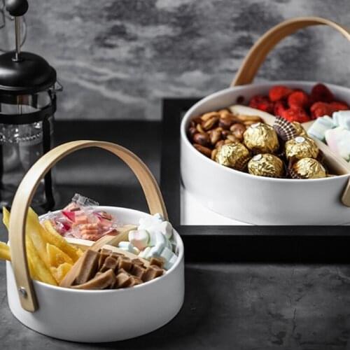 Portable Ceramic Glass Dried Fruit Basket Dried Fruit Box Divided Fruit Plate Snack Candy Melon Seed Snack Divider Platter