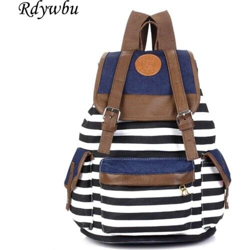 Rdywbu Women Striped Canvas Backpack NATIONAL Big Capacity Travel Bag Girls Drawstring School Bag Female Bagpack Mochila B673