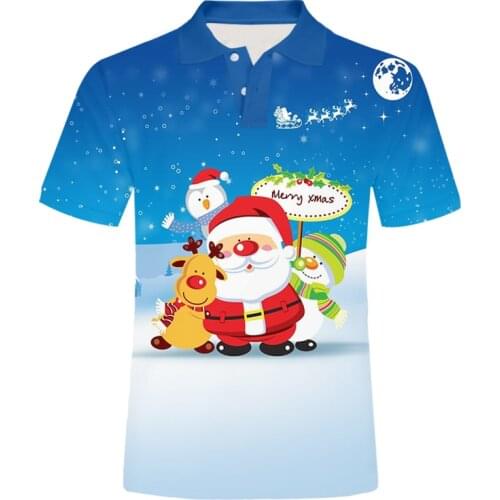 IFPD EU Size Mens Christmas Polo T Shirts 3D Printed Lovely Santa Claus And Elk Clothing Casual Cartoon Xmas Party Polo Shirts