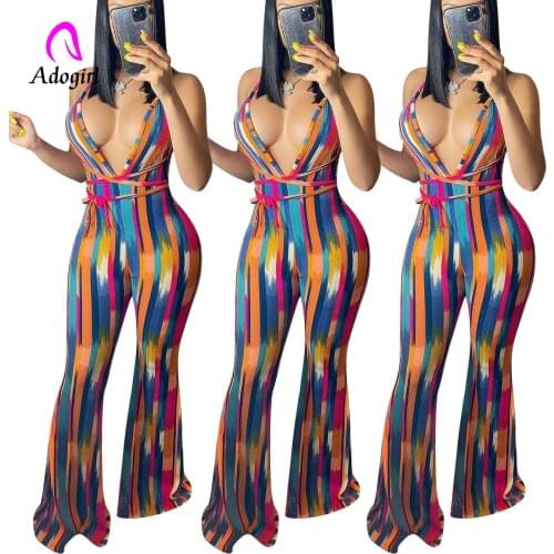 Halter Women Rompers 2021 Summer Off Shoulder Deep V Neck Jumpsuit Sexy Backless Night Club Party One Piece Workout Activewear