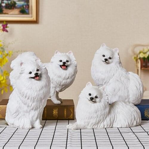 POMERANIAN STATUE SIMULATION ANIMAL CUTE PUPPY DOG FIGURINE RESIN CRAFTWORK HOME DECORATION ACCESSORIES R417